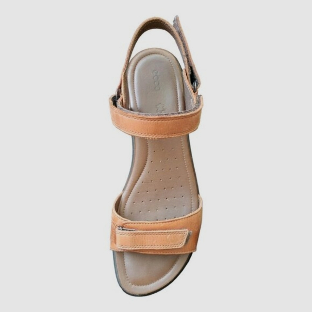 Ecco light brown / mahogany leather Velcro strap sandals size 42